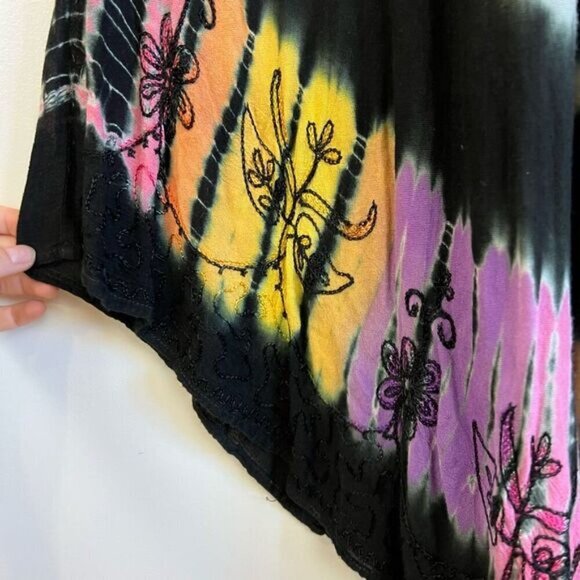 Vintage Sahiba Tie Dye Boho Hippie Kaftan Black Pink Floral Embroidered Dress S - Picture 10 of 11